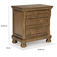 Fedz Oversized Nighstand with 3 Drawers, Bun Feet, Chestnut Brown Wood  - BM352173