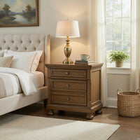 Fedz Oversized Nighstand with 3 Drawers, Bun Feet, Chestnut Brown Wood  - BM352173