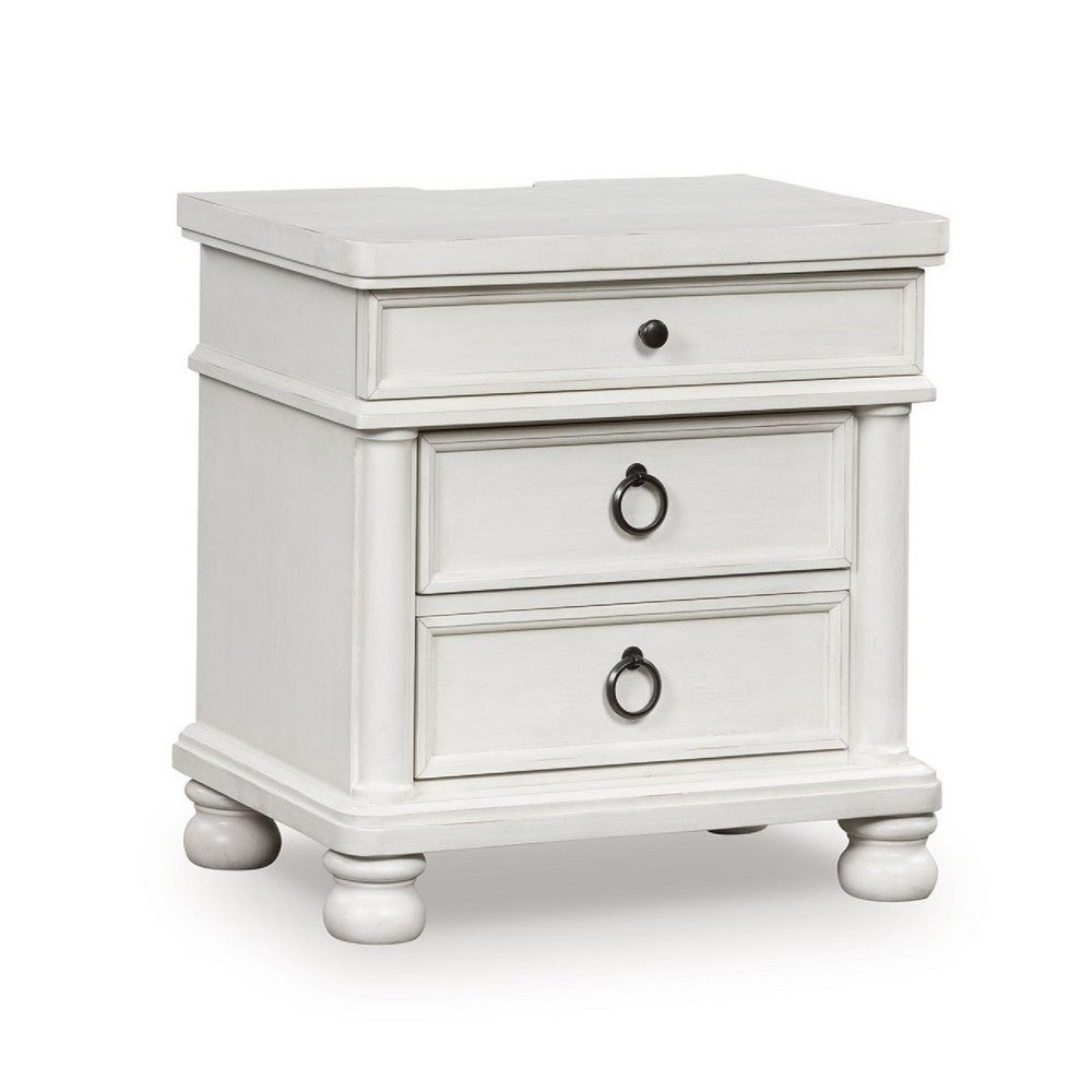 Rowy Bedside Nightstand, 3 Drawers with Pewter Knobs, Antique White - BM352175