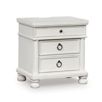 Rowy Bedside Nightstand, 3 Drawers with Pewter Knobs, Antique White - BM352175