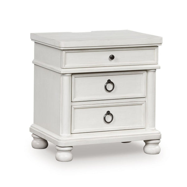 Rowy Bedside Nightstand, 3 Drawers with Pewter Knobs, Antique White - BM352175