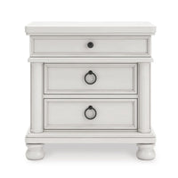 Rowy Bedside Nightstand, 3 Drawers with Pewter Knobs, Antique White - BM352175