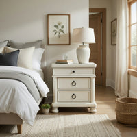Rowy Bedside Nightstand, 3 Drawers with Pewter Knobs, Antique White - BM352175