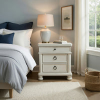 Rowy Bedside Nightstand, 3 Drawers with Pewter Knobs, Antique White - BM352175