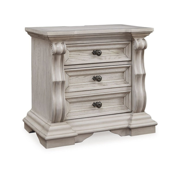 Bryl Oversize Nighstand, 3 Drawers with Bronze Knobs, Antique White - BM352176