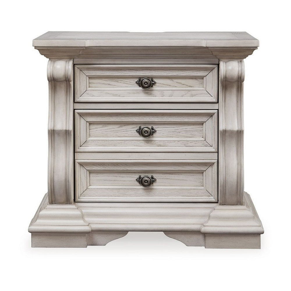 Bryl Oversize Nighstand, 3 Drawers with Bronze Knobs, Antique White - BM352176