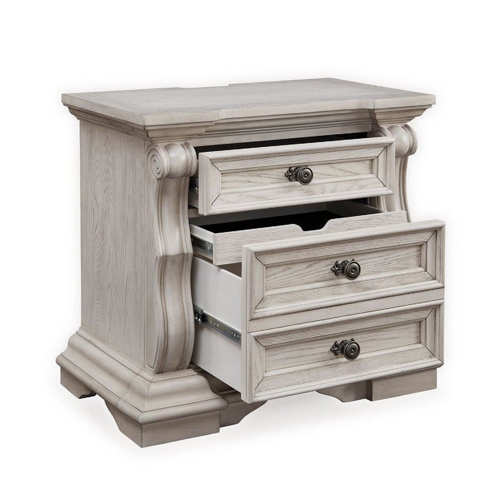 Bryl Oversize Nighstand, 3 Drawers with Bronze Knobs, Antique White - BM352176
