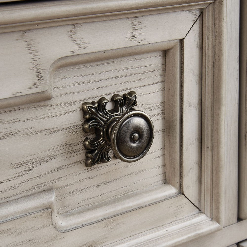 Bryl Oversize Nighstand, 3 Drawers with Bronze Knobs, Antique White - BM352176