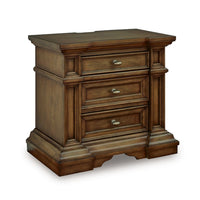 Lesa Nightstand, 3 Drawers with Antique Brass Oval Knobs, Brown 32Inch  - BM352178