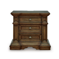Lesa Nightstand, 3 Drawers with Antique Brass Oval Knobs, Brown 32Inch  - BM352178