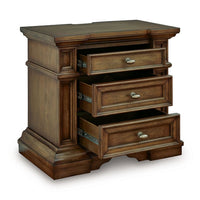 Lesa Nightstand, 3 Drawers with Antique Brass Oval Knobs, Brown 32Inch  - BM352178
