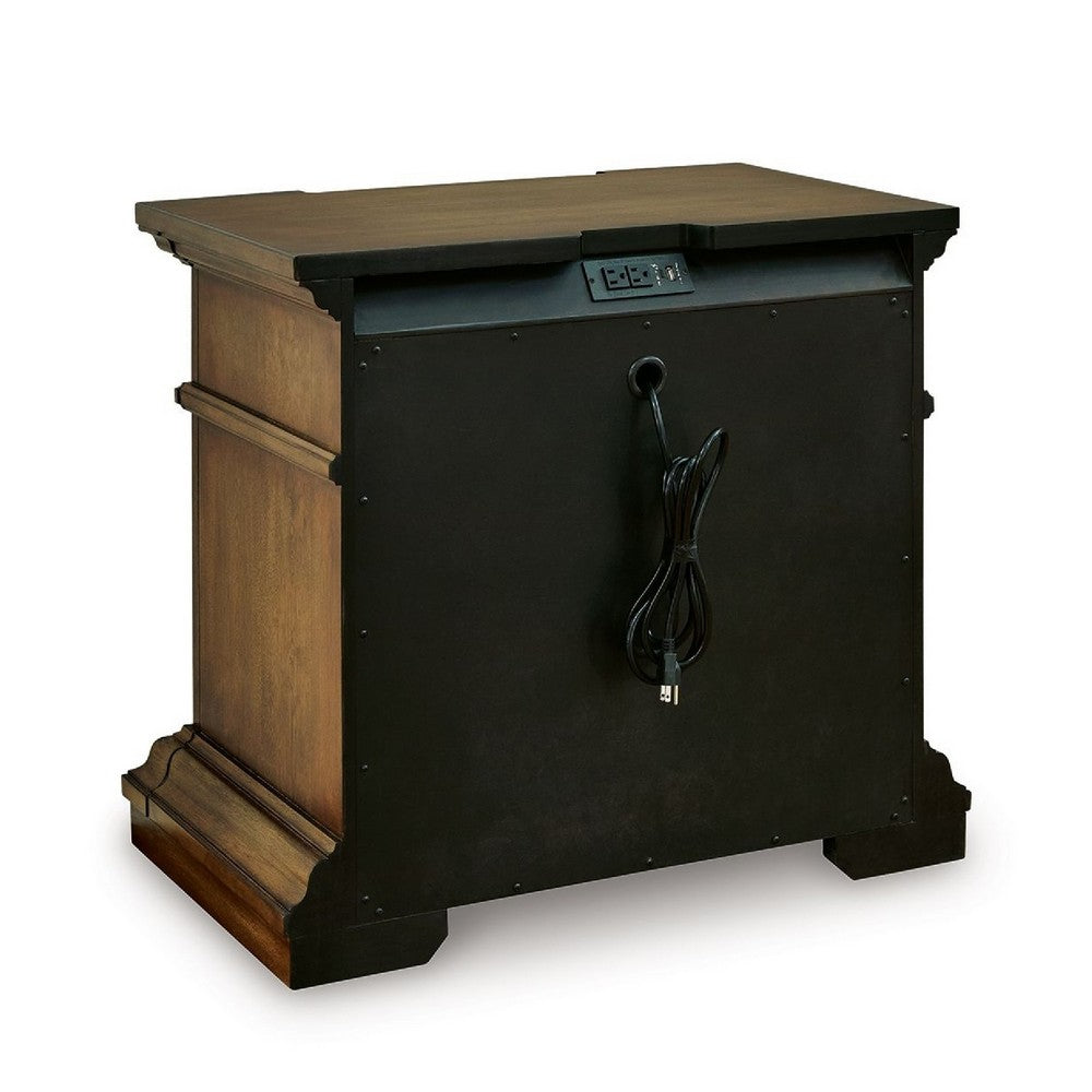 Lesa Nightstand, 3 Drawers with Antique Brass Oval Knobs, Brown 32Inch  - BM352178
