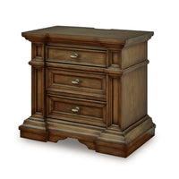 Lesa Nightstand, 3 Drawers with Antique Brass Oval Knobs, Brown 32Inch  - BM352178