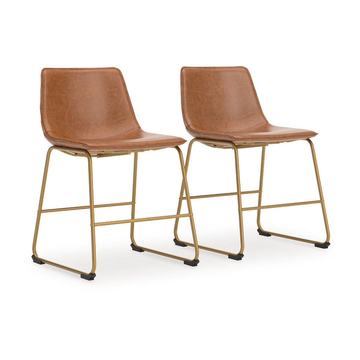 Cia Dining Side Chair Set of 2, Brown Faux Leather, Metal Frame Gold  - BM352179