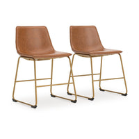 Cia Dining Side Chair Set of 2, Brown Faux Leather, Metal Frame Gold  - BM352179