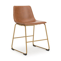 Cia Dining Side Chair Set of 2, Brown Faux Leather, Metal Frame Gold  - BM352179