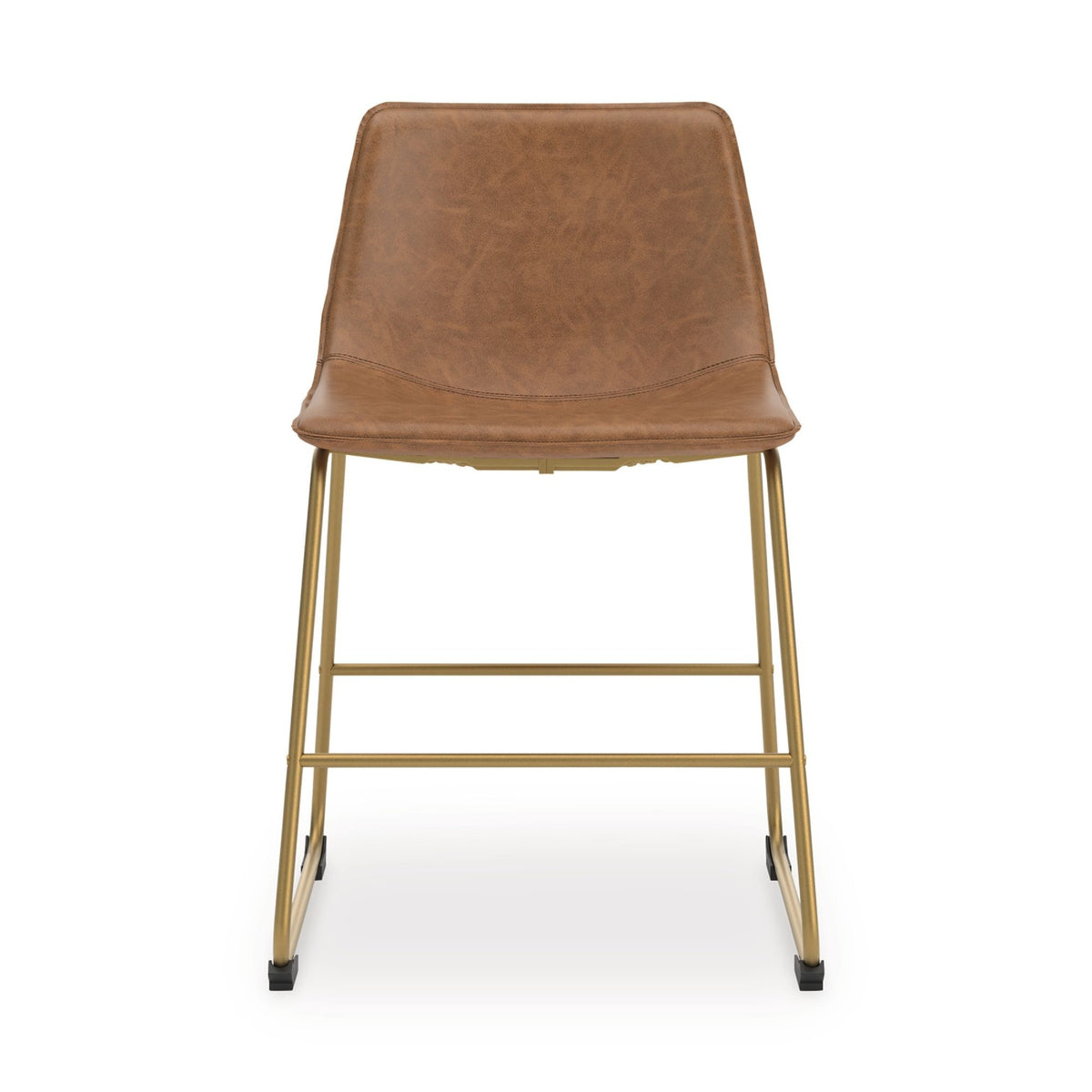 Cia Dining Side Chair Set of 2, Brown Faux Leather, Metal Frame Gold  - BM352179
