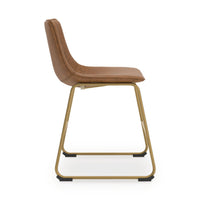 Cia Dining Side Chair Set of 2, Brown Faux Leather, Metal Frame Gold  - BM352179
