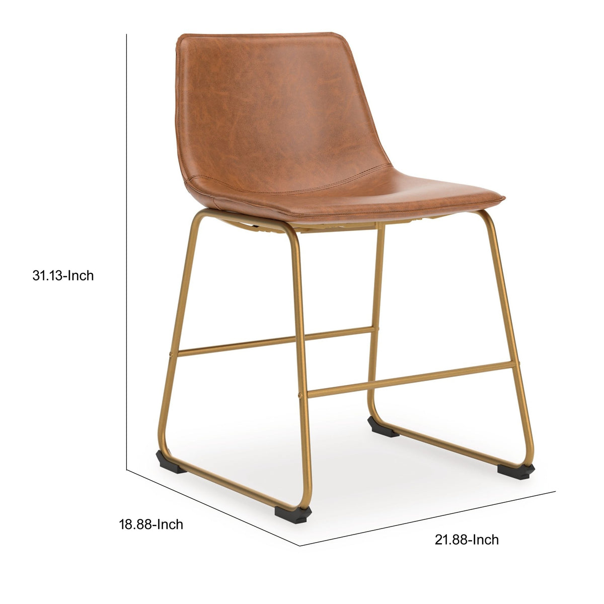Cia Dining Side Chair Set of 2, Brown Faux Leather, Metal Frame Gold  - BM352179
