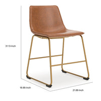 Cia Dining Side Chair Set of 2, Brown Faux Leather, Metal Frame Gold  - BM352179