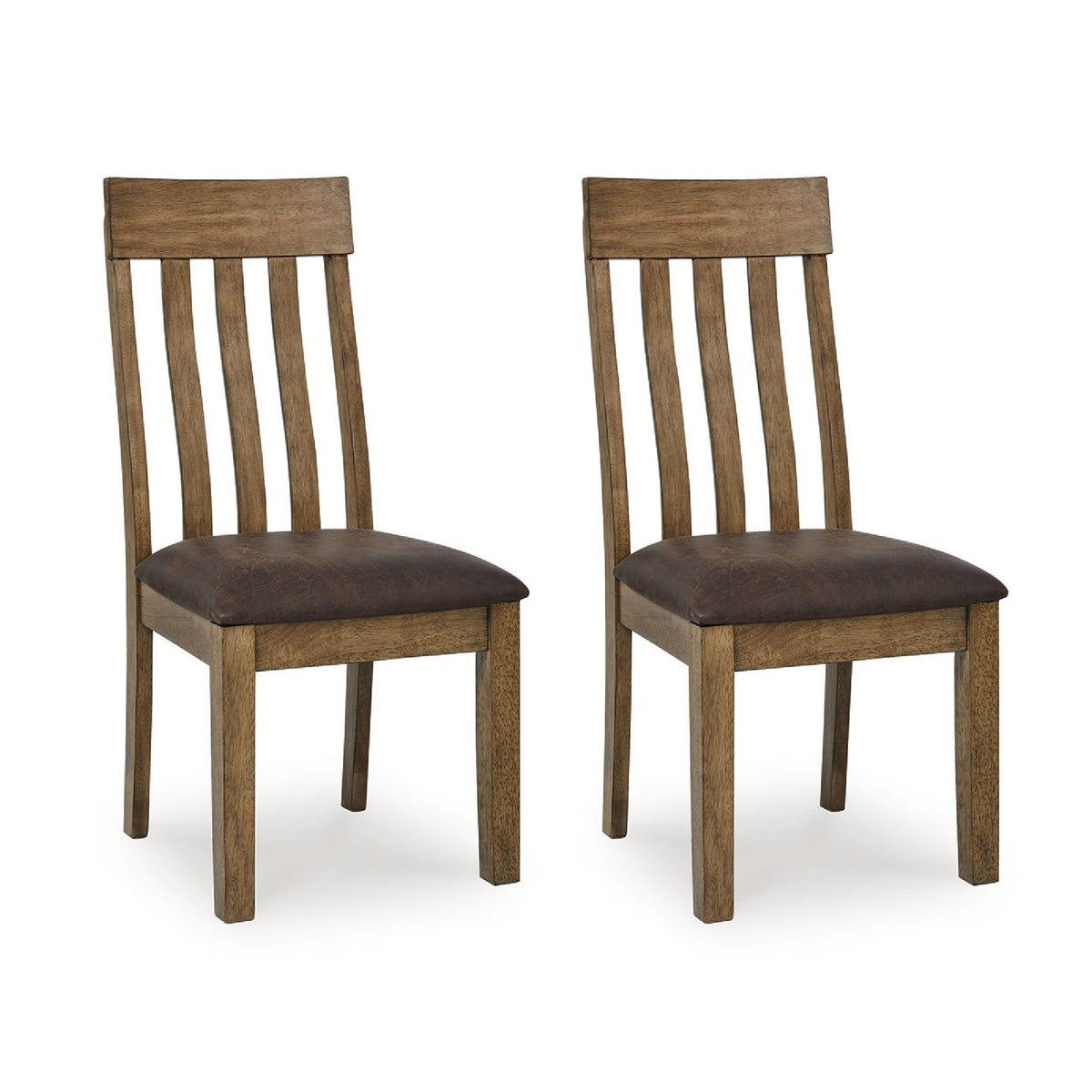 Fori Dining Side Chair Set of 2, Slatted Back, Dark Brown Faux Leather  - BM352180