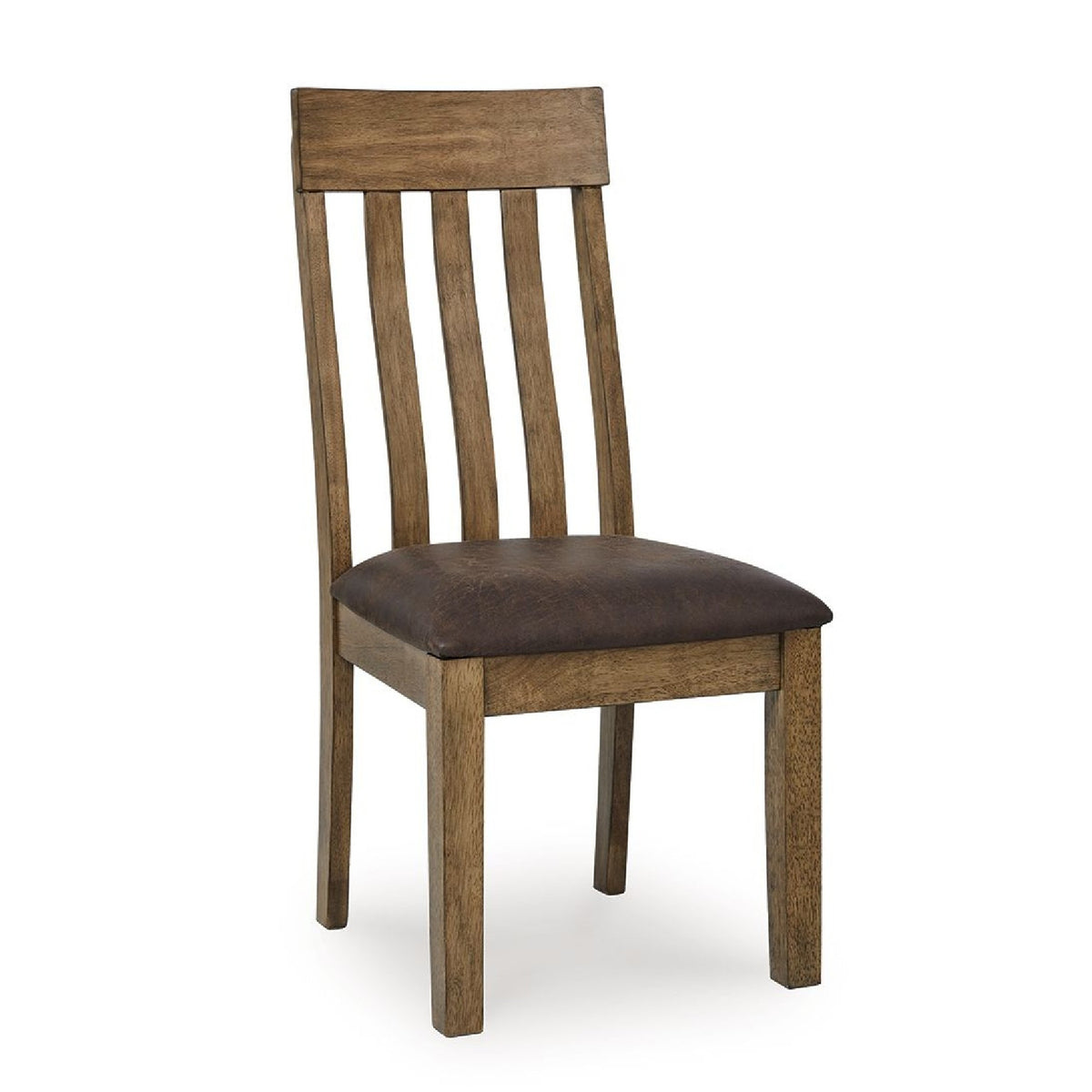 Fori Dining Side Chair Set of 2, Slatted Back, Dark Brown Faux Leather  - BM352180
