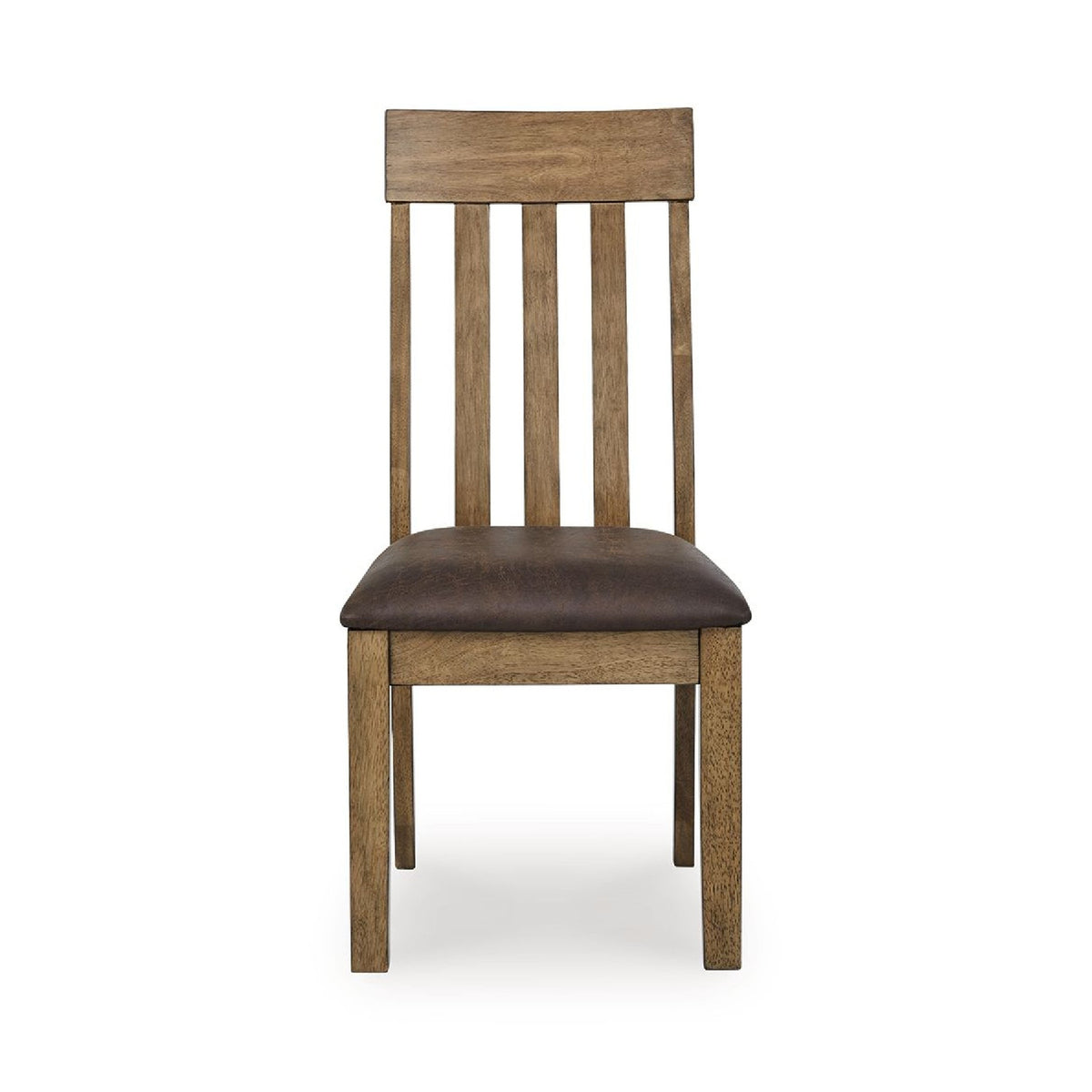 Fori Dining Side Chair Set of 2, Slatted Back, Dark Brown Faux Leather  - BM352180