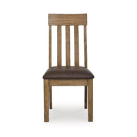 Fori Dining Side Chair Set of 2, Slatted Back, Dark Brown Faux Leather  - BM352180