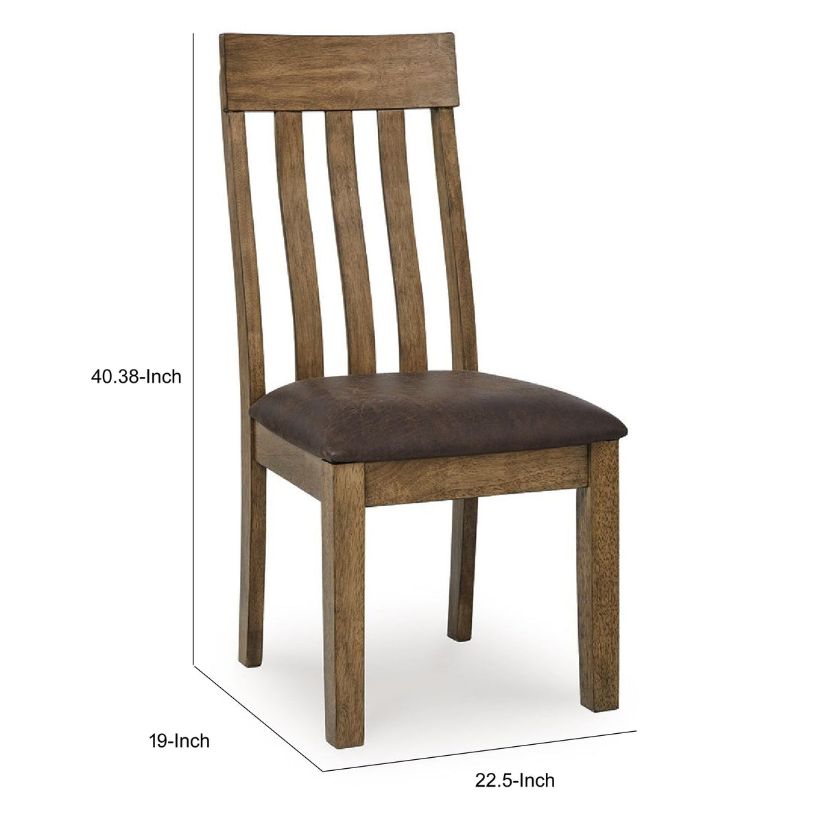 Fori Dining Side Chair Set of 2, Slatted Back, Dark Brown Faux Leather  - BM352180