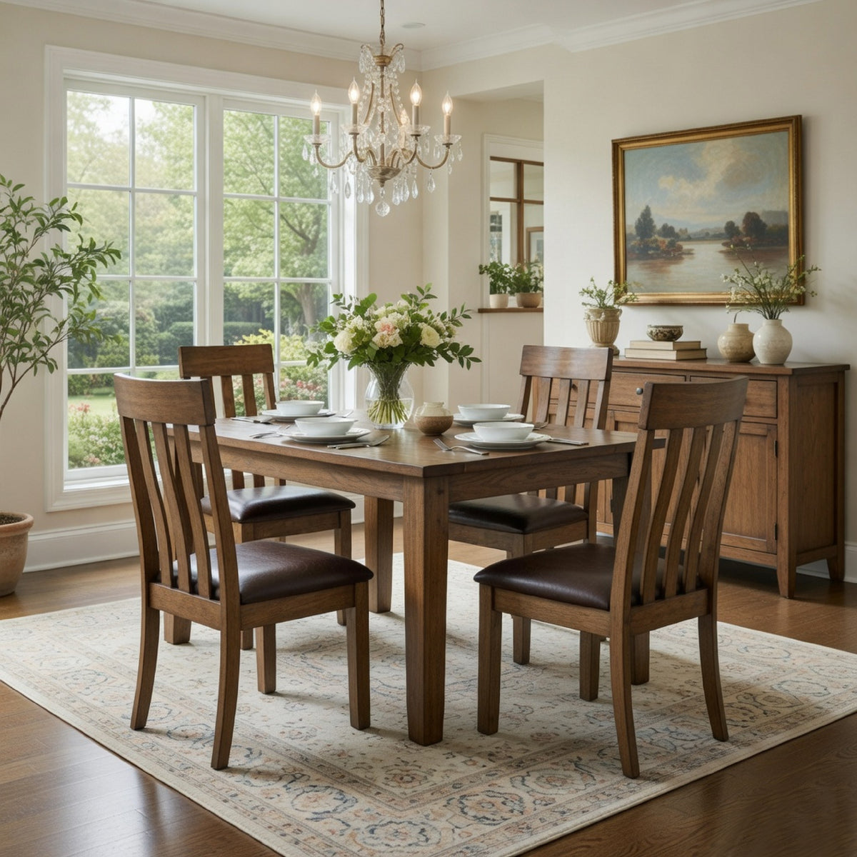 Fori Dining Side Chair Set of 2, Slatted Back, Dark Brown Faux Leather  - BM352180