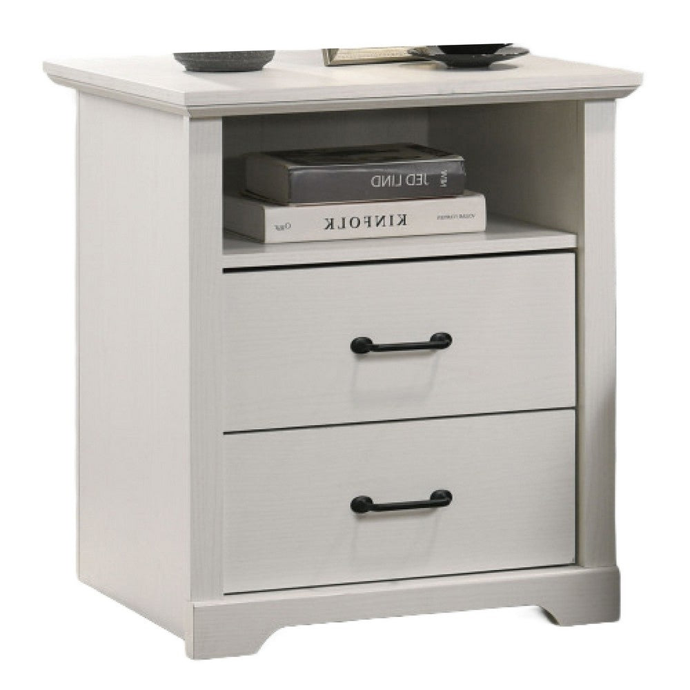 Jori Bedside Nightstand, 2 Drawers, USB Ports, 1 Open Shelf, White - BM352204