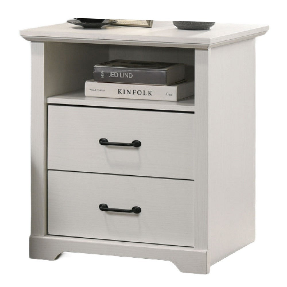 Jori Bedside Nightstand, 2 Drawers, USB Ports, 1 Open Shelf, White - BM352204