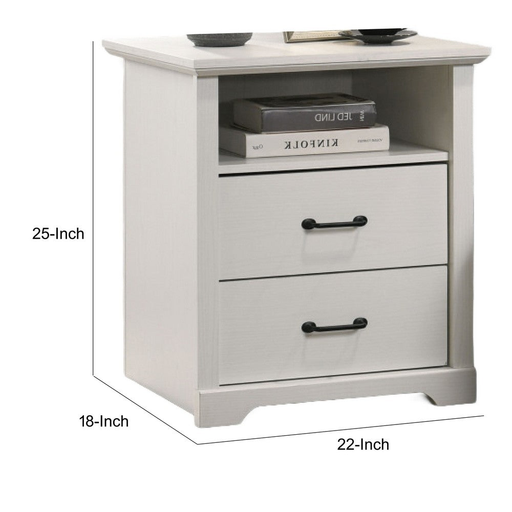 Jori Bedside Nightstand, 2 Drawers, USB Ports, 1 Open Shelf, White - BM352204