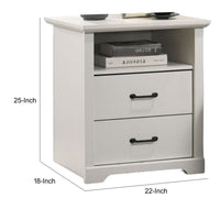 Jori Bedside Nightstand, 2 Drawers, USB Ports, 1 Open Shelf, White - BM352204