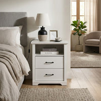 Jori Bedside Nightstand, 2 Drawers, USB Ports, 1 Open Shelf, White - BM352204
