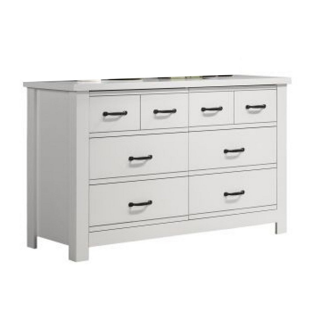 Nori 51 Inch Wide Dresser, 6 Drawers with Split Top, Black Handles, White - BM352205