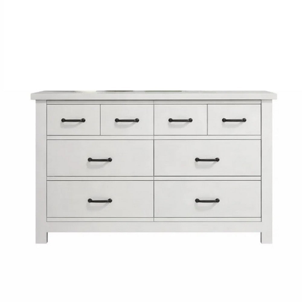 Nori 51 Inch Wide Dresser, 6 Drawers with Split Top, Black Handles, White - BM352205