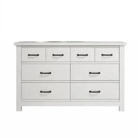 Nori 51 Inch Wide Dresser, 6 Drawers with Split Top, Black Handles, White - BM352205
