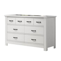 Nori 51 Inch Wide Dresser, 6 Drawers with Split Top, Black Handles, White - BM352205