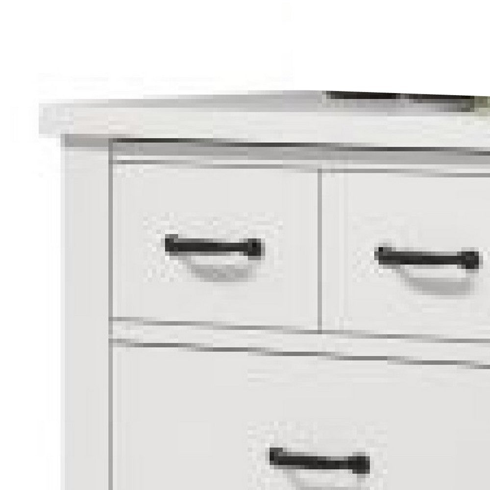 Nori 51 Inch Wide Dresser, 6 Drawers with Split Top, Black Handles, White - BM352205