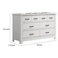 Nori 51 Inch Wide Dresser, 6 Drawers with Split Top, Black Handles, White - BM352205