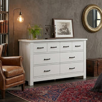 Nori 51 Inch Wide Dresser, 6 Drawers with Split Top, Black Handles, White - BM352205