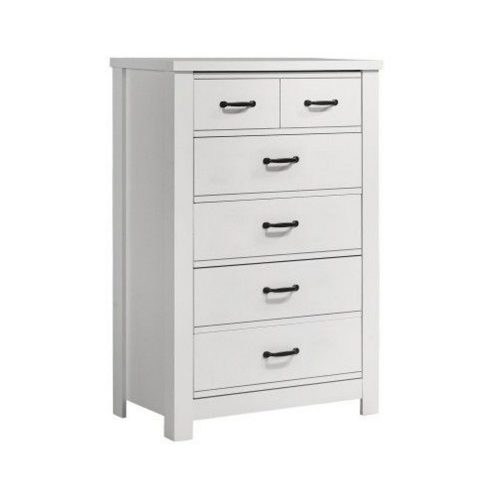 Nori Tall Dresser Chest, 5 Drawers with Split Top, Black Handles, White - BM352206