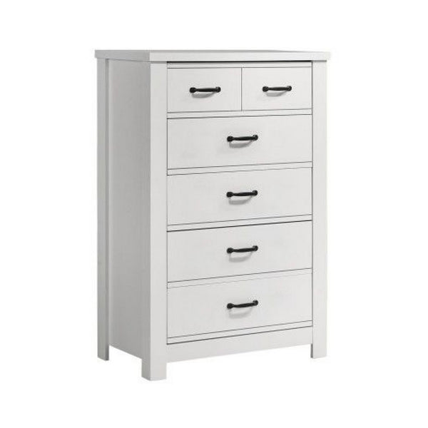 Nori Tall Dresser Chest, 5 Drawers with Split Top, Black Handles, White - BM352206