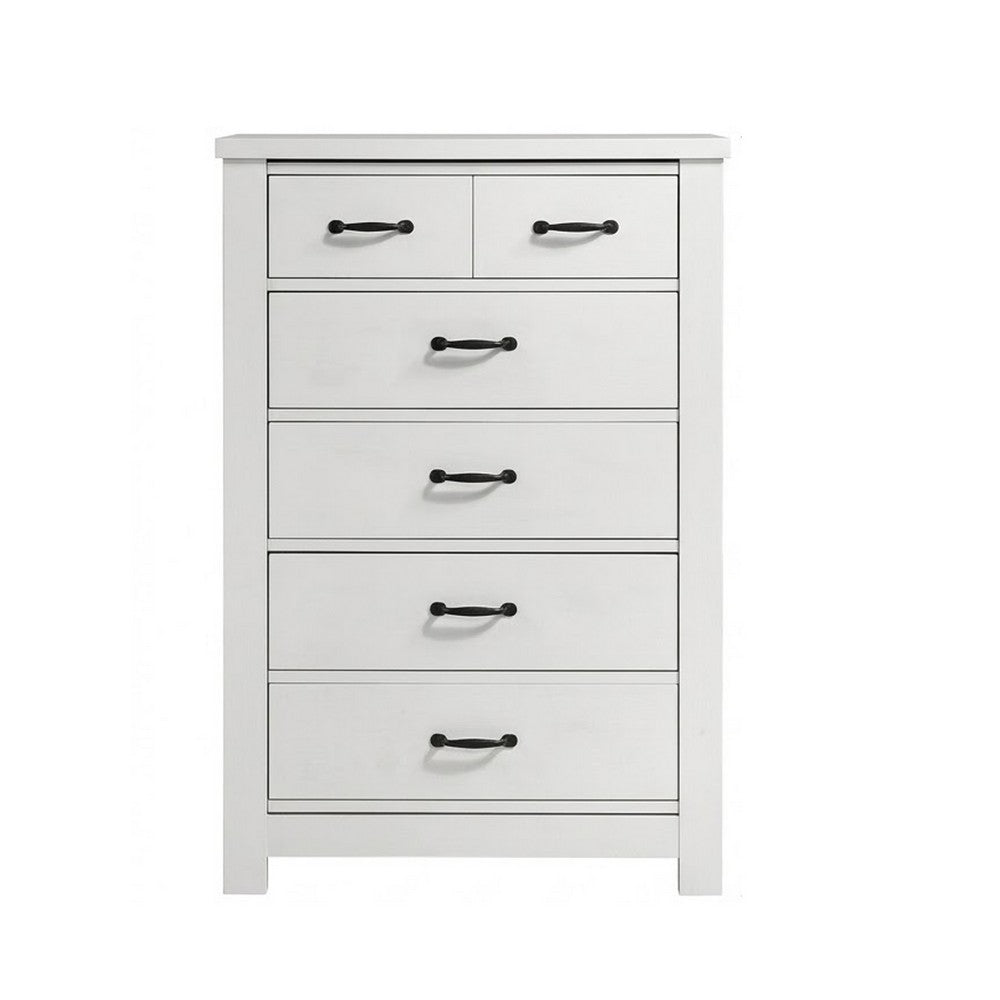 Nori Tall Dresser Chest, 5 Drawers with Split Top, Black Handles, White - BM352206