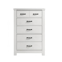 Nori Tall Dresser Chest, 5 Drawers with Split Top, Black Handles, White - BM352206