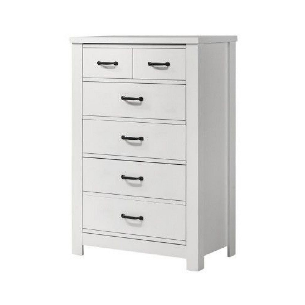 Nori Tall Dresser Chest, 5 Drawers with Split Top, Black Handles, White - BM352206