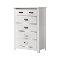 Nori Tall Dresser Chest, 5 Drawers with Split Top, Black Handles, White - BM352206