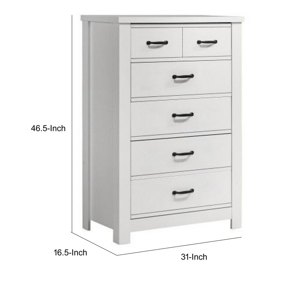 Nori Tall Dresser Chest, 5 Drawers with Split Top, Black Handles, White - BM352206