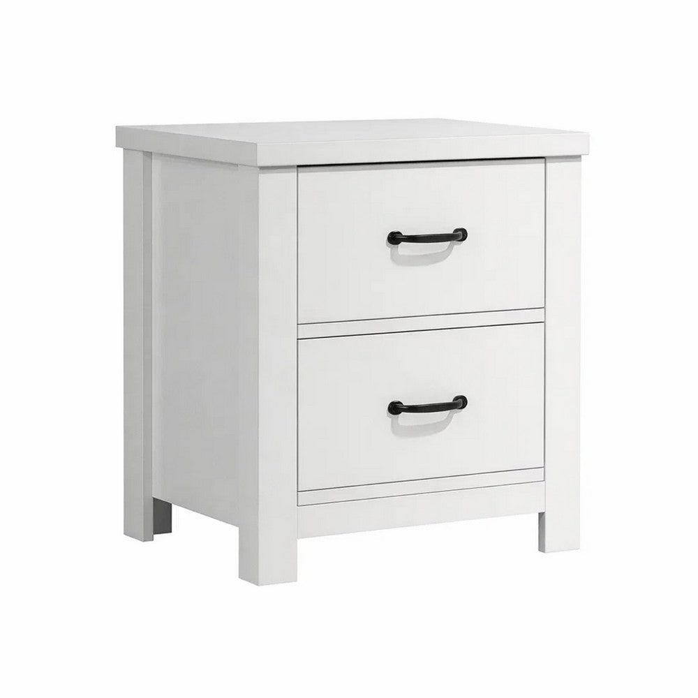 Nori Bedside Low Nightside, 2 Drawers with Black Metal Handles, White - BM352207